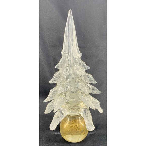 Murano Glass Christmas Tree 8" Tall Clear White Gold Handcrafted - Picture 3 of 8